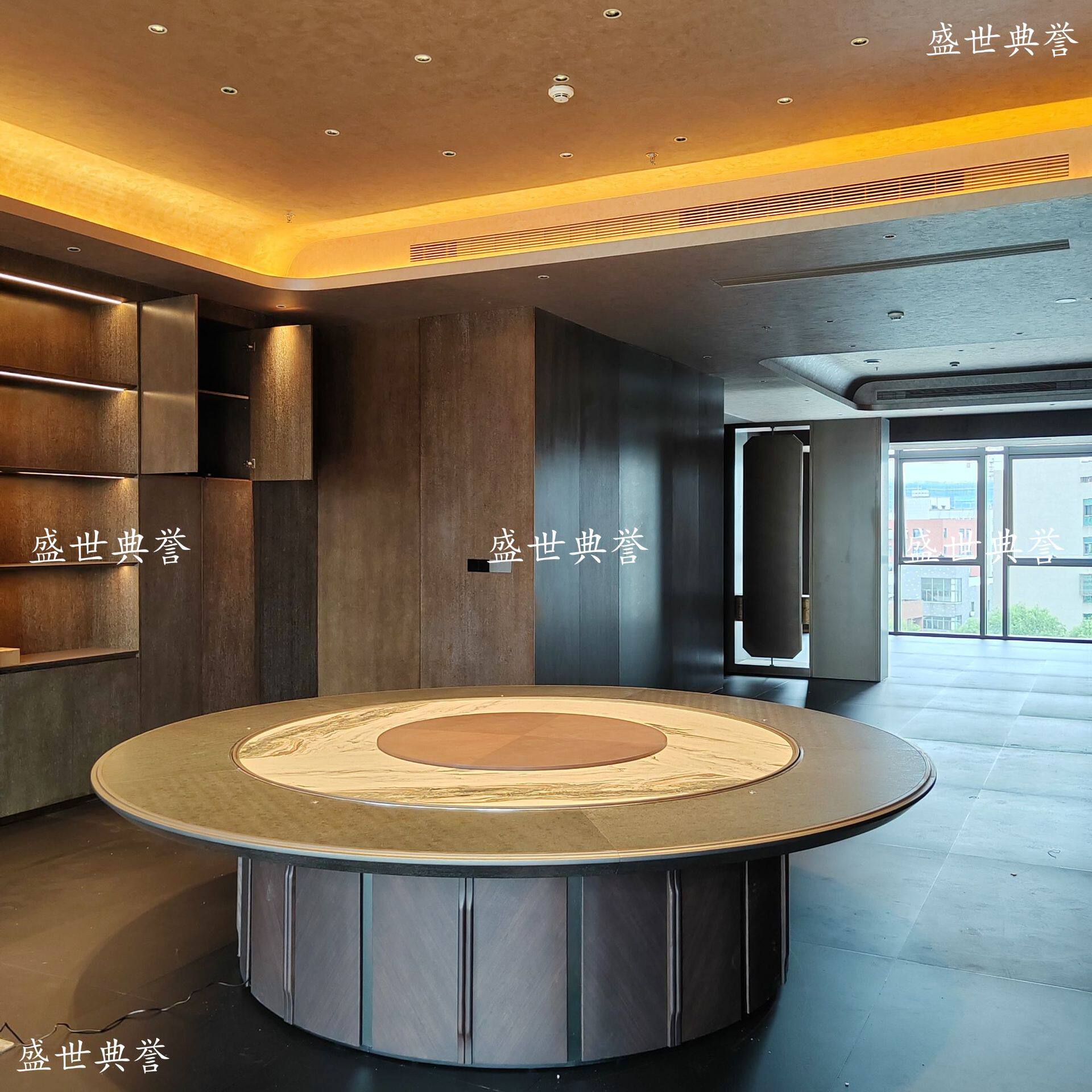 泉州酒店餐饮家具高端会所新款大圆桌宴会中心包厢实木电动餐桌椅