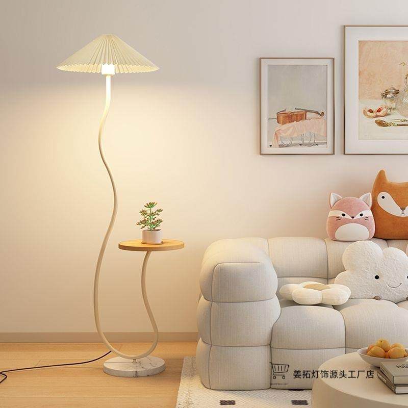 法式奶油风落地灯置物架一体客厅卧室沙发旁边几艺术复古氛围台灯