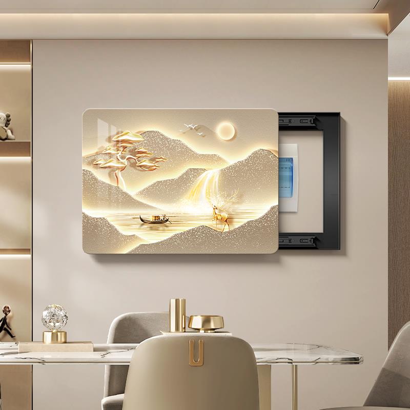 日照金山电表箱装饰画遮挡轻奢山水配电箱挂画电闸开关盒壁画遮丑