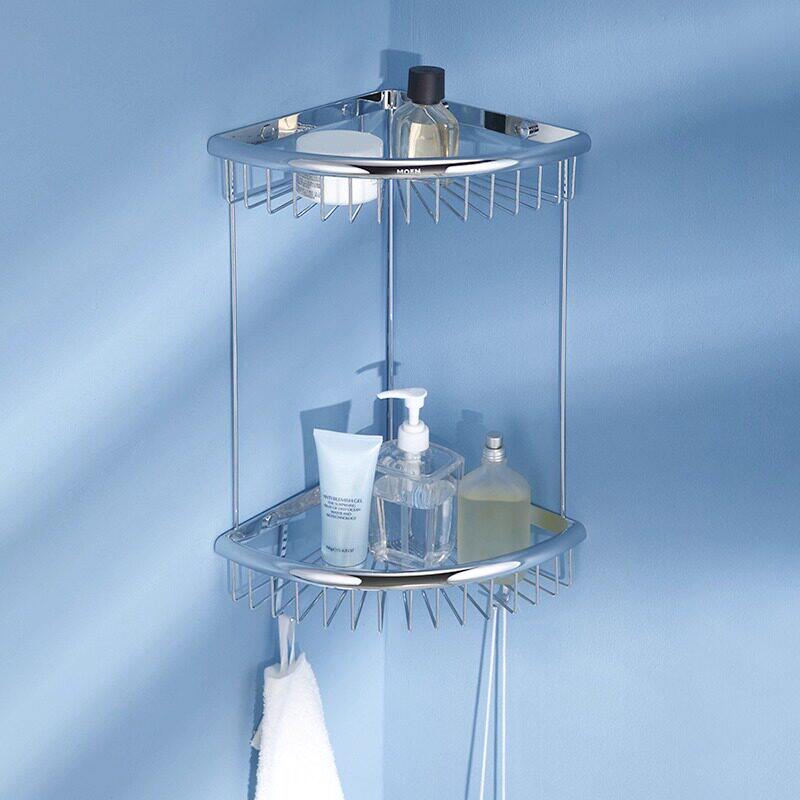 摩恩不锈钢浴室转角置物架双层三角篮卫生间收纳架卫浴挂件9924