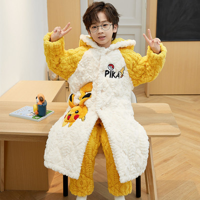 男童睡衣冬季加厚珊瑚绒三层夹棉