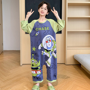 儿童连体睡衣男童宝宝春秋长袖薄款纯棉皮卡丘男孩防踢防着凉连体