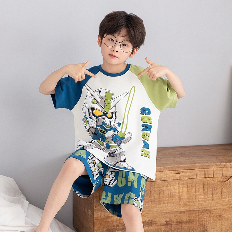 儿童睡衣男童夏季纯棉短袖2025新款套装男孩中大童家居服卡通套装
