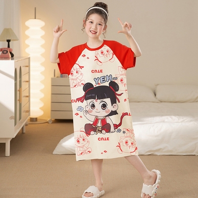 儿童睡衣女孩夏季公主风中大童