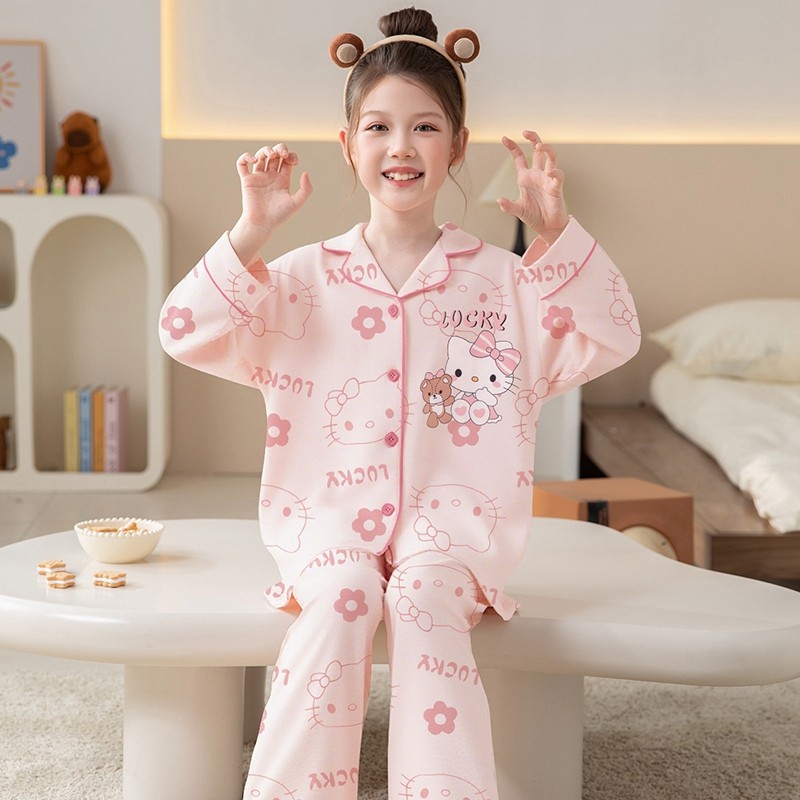 网红女童睡衣纯棉长袖女童春秋季儿童家居服中大童女宝宝新款潮流