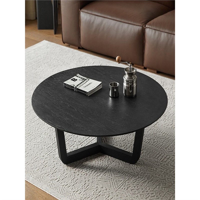 北欧实木圆形茶几高低组合沙发小边几黑色简约客厅家用沙发小边桌