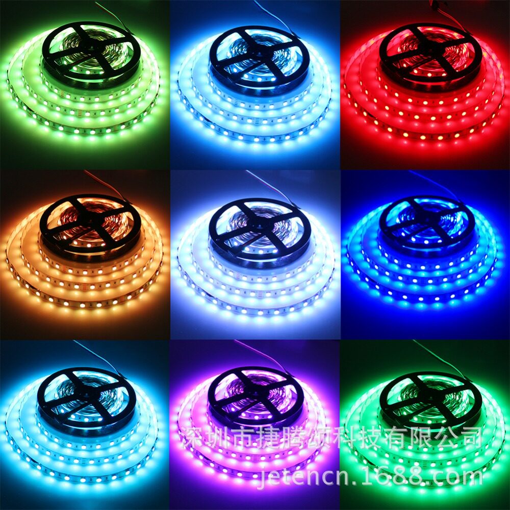 新款LED灯带10米5050 RGB 60灯/米超高亮低压24V灯带现货