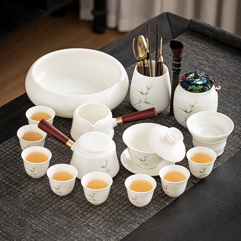 德化羊脂玉茶具套装家用轻奢高档白玉白瓷功夫泡茶壶茶杯盖碗会客