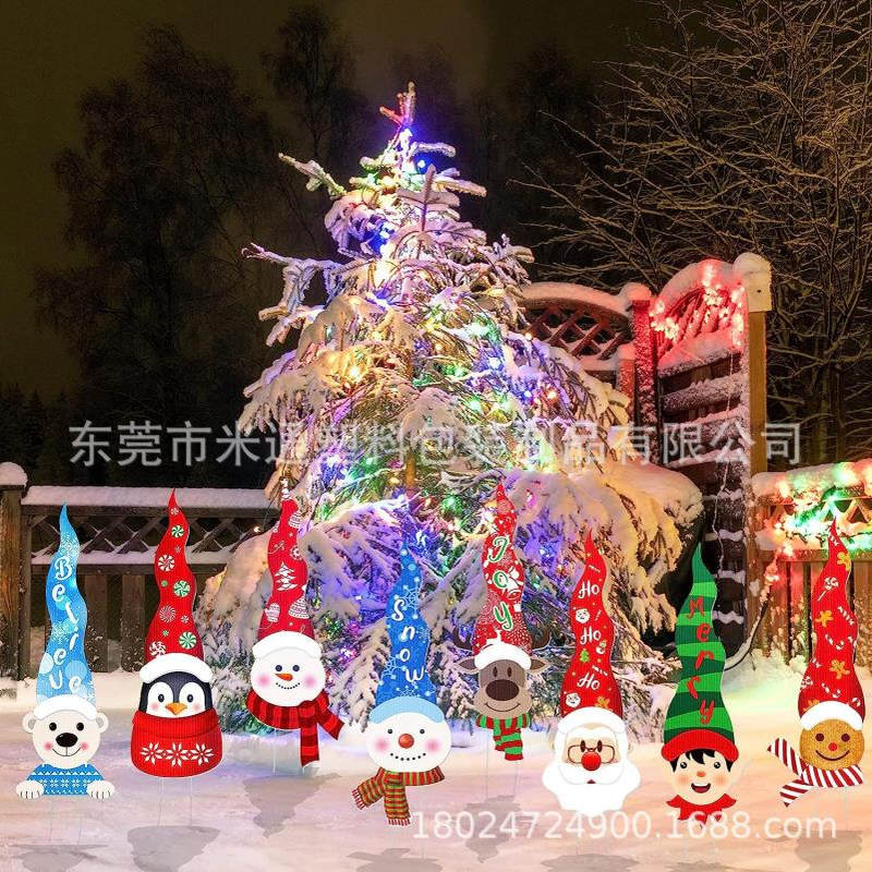 圣诞庭院装饰圣诞草坪装饰可爱的圣诞雪人姜饼人熊庭院标志桩塑料