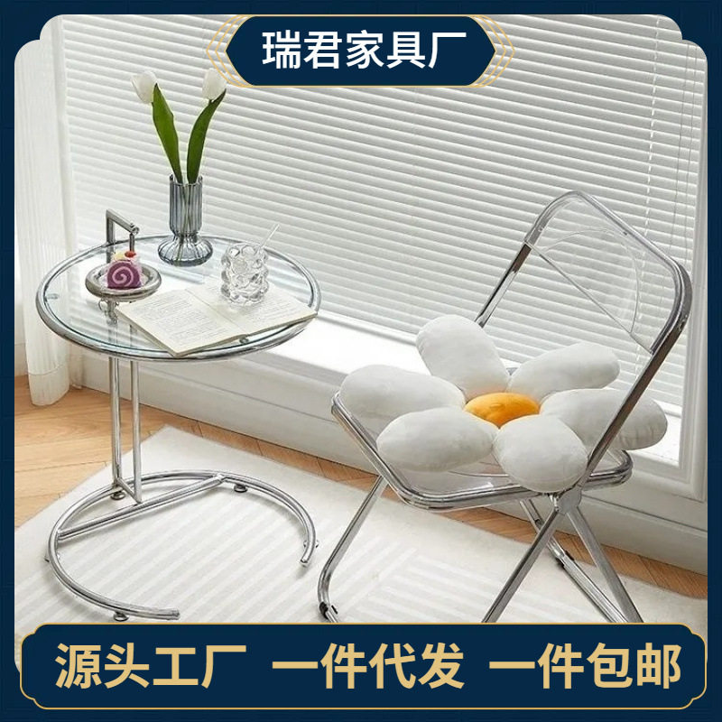 网红ins风透明可升降茶几简约现代床头桌沙发中古风钢化玻璃茶几