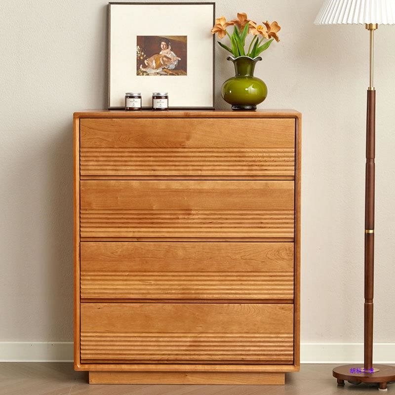 全实木斗柜樱桃木黑胡桃木北欧卧室床头客厅靠墙窄立柜收纳储物柜