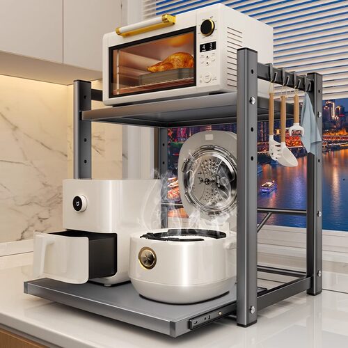 厨房电饭煲置物架可抽拉式微波炉支架台面多功能电器烤箱收纳架子 - 封面