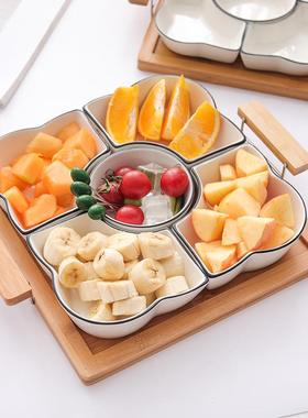 带盖水果盘创意陶瓷茶几餐盘糖果干果盒有盖零食分格客厅家用拼盘