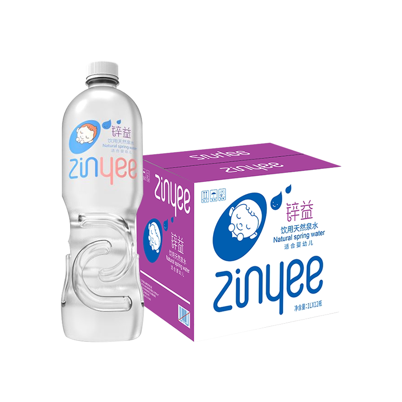 锌益天然泉水1L*12瓶婴儿水饮用天然矿泉水/饮用