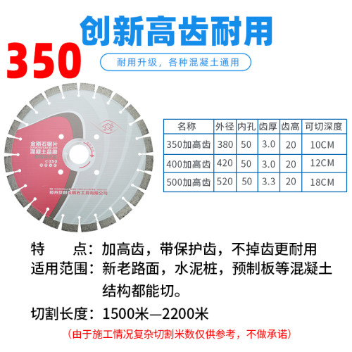 贝利豫嵩山混凝土鹅卵石切割片350/400/500金刚石马路切割机锯片