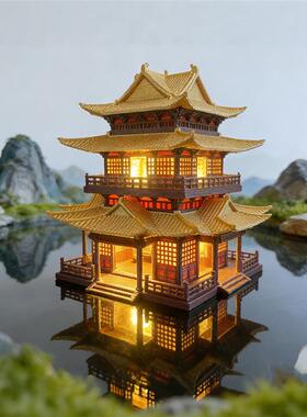 现货微景观d观山楼造景古风建筑摆件楼阁假山水陆缸奇石盆景立体