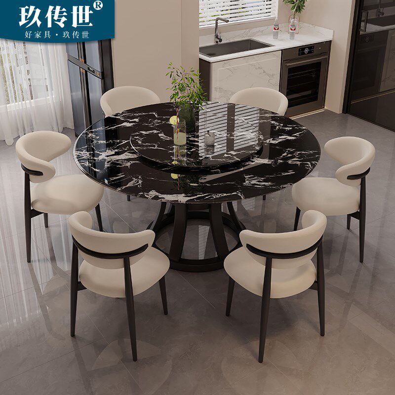 速发锅府补贴家具实木奢石餐桌家用小户型超石石圆桌高端微晶晶火