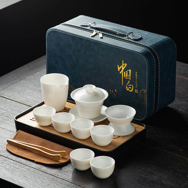 速发豪峰+白瓷旅行功夫茶具套装家用户外便携泡茶壶茶杯茶艺小套