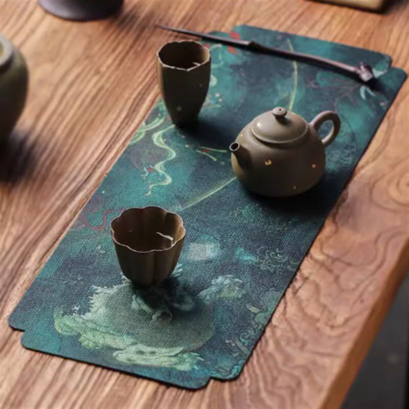速发新中式小茶席桌茶双面茶布垫茶台干泡水巾禅意布艺短防旗茶具