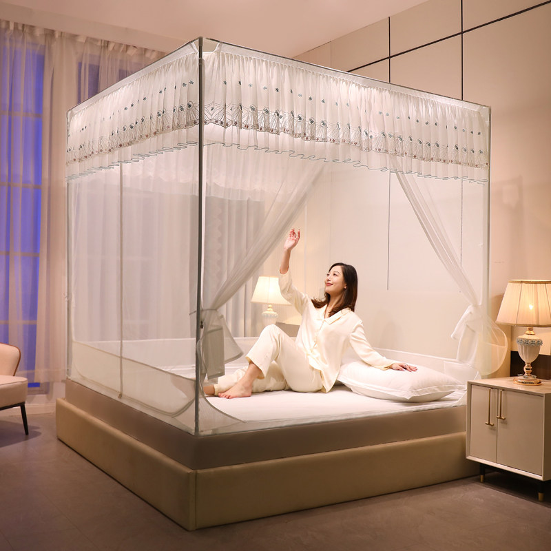 速发方帐拉链床密蚊帐坐加式三开门婴儿防宝摔宝通用家用卧室加厚