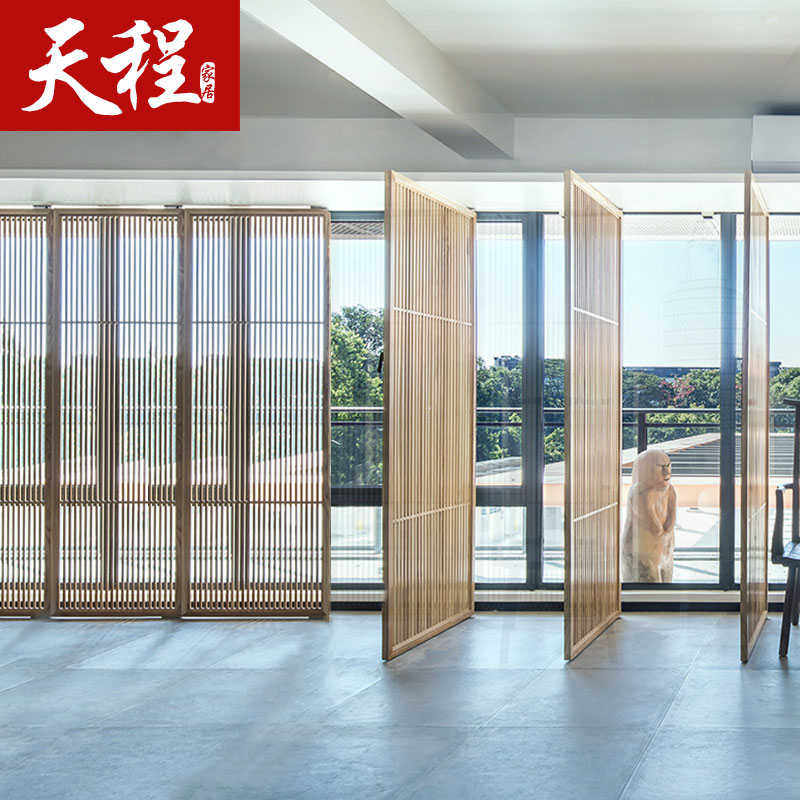 速发新中式实木旋转花格栅客公移门镂墙隔断空仿古折叠移动屏风办