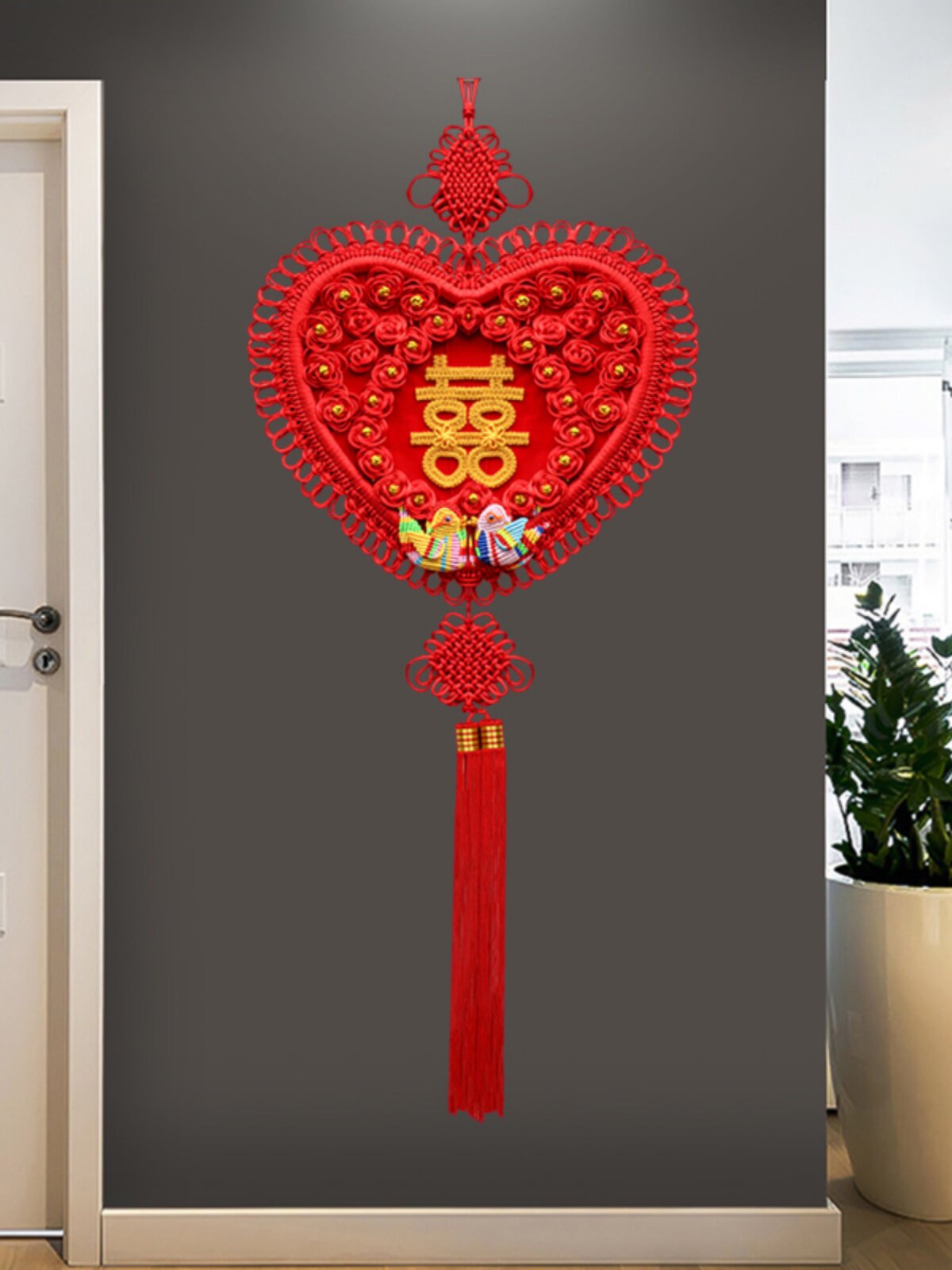 喜字中国结结婚挂件大号心形客厅婚房卧室门同心结喜庆红婚礼装饰
