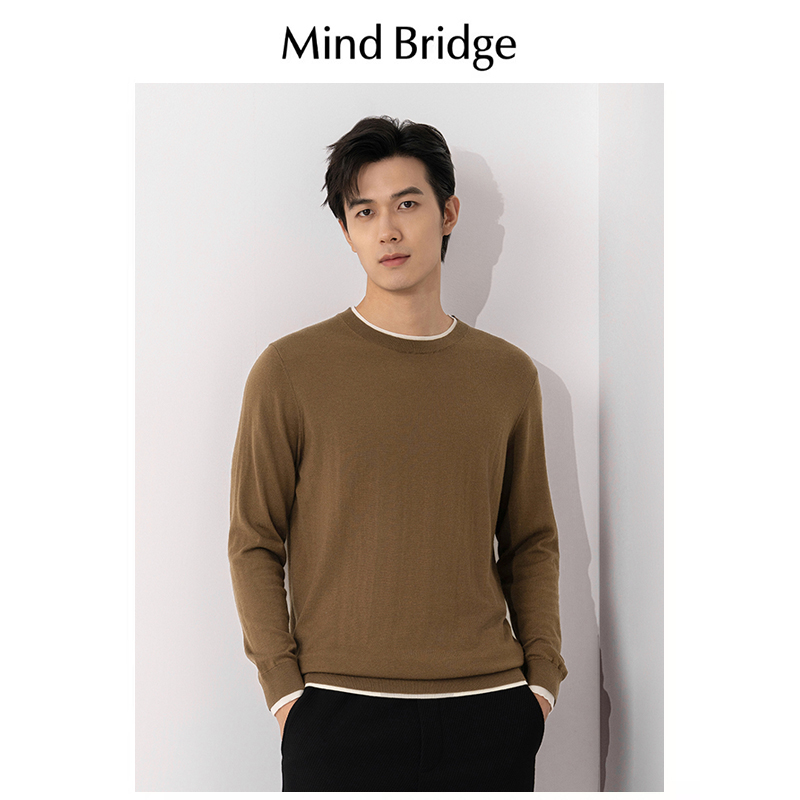 Mind Bridge男毛衣2024春秋季叠穿圆领宽松针织运动冬打底衫卫衣