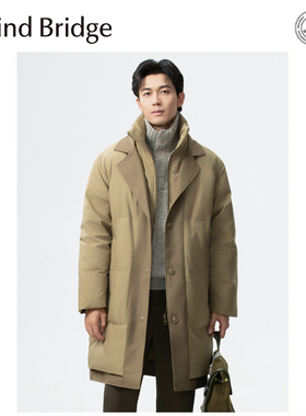 Mind Bridge男羽绒服冬2025新款中长款双层领假两件加厚保暖外套