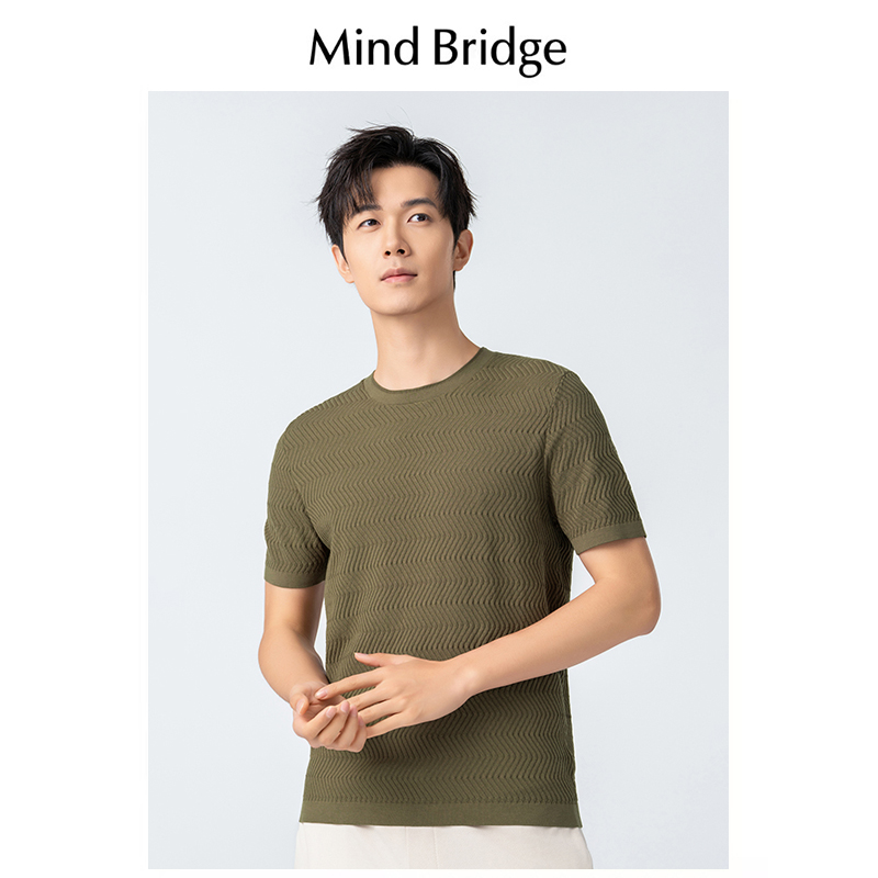 Mind Bridge2024夏季新款男士高级感肌理桑蚕丝短袖T恤棉麻针织衫