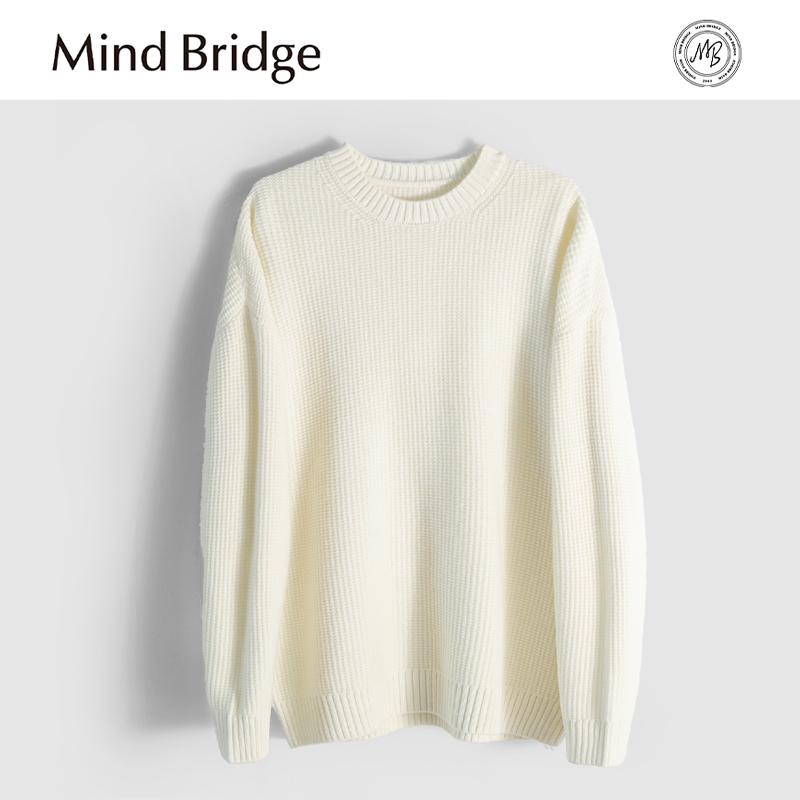 Mind Bridge2025秋季新款男士高端100%绵羊毛圆领宽松叠穿针织衫