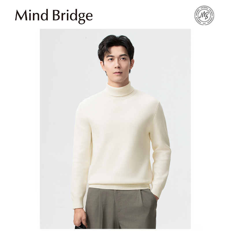 Mind Bridge2025秋冬季保暖高领针织毛衣男士纯色商务休闲打底衫