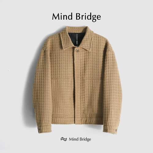 Mind Bridge秋冬编织小香风翻领羊毛加厚针织外套拉链毛衣开衫男