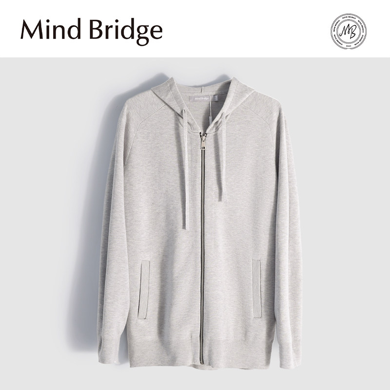 Mind Bridge卫衣连帽开衫休闲帽衫宽松拉链上衣灰色运动春秋外套