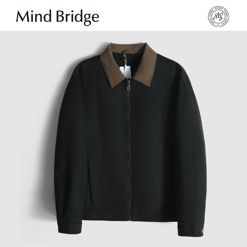 Mind Bridge2025秋季新款男士商务休闲仿麂皮绒翻领撞色夹克外套