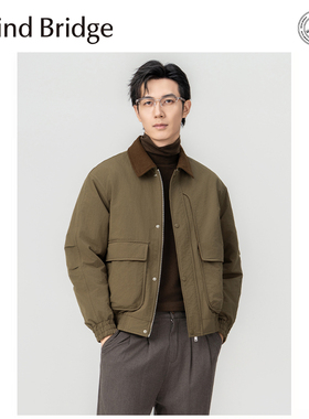 Mind Bridge美式翻领巴恩风工装夹克外套男2025秋保暖短款羽绒服