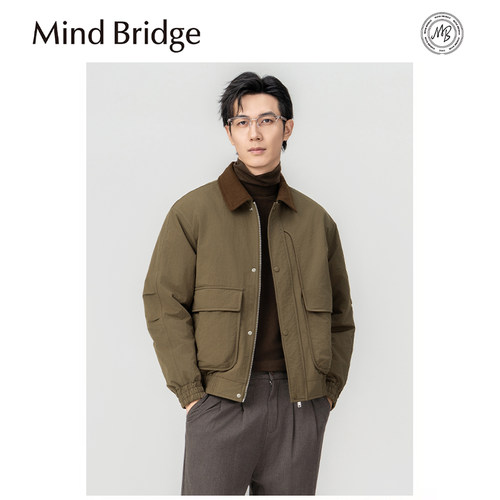 Mind Bridge美式翻领巴恩风工装夹克外套男2025秋保暖短款羽绒服