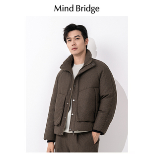 Mind Bridge千鸟格男羊毛呢羽绒服高级感痞帅白鸭绒加厚保暖外套