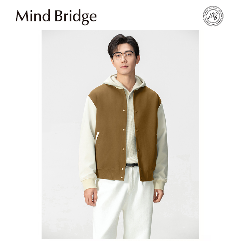 Mind Bridge2025早春新款男户外休闲连帽拼接夹克卫衣棒球服外套