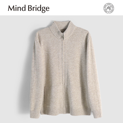 Mind Bridge2025秋季新款男士高级感100%绵羊毛立领针织开衫外套