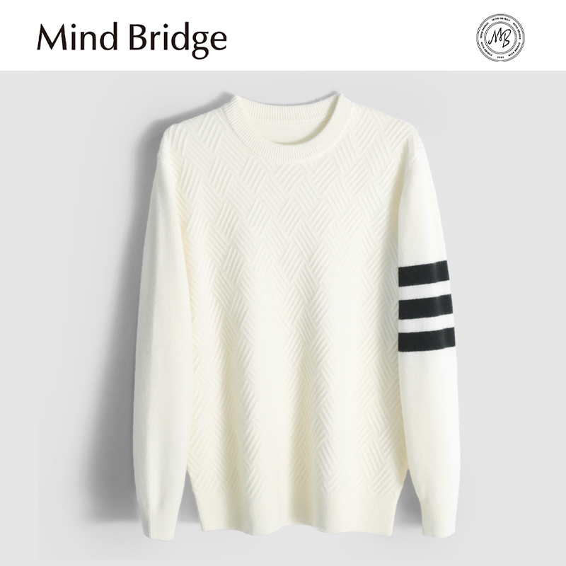 Mind Bridge2025秋冬季新款男高端100%绵羊毛叠穿圆领长袖针织衫