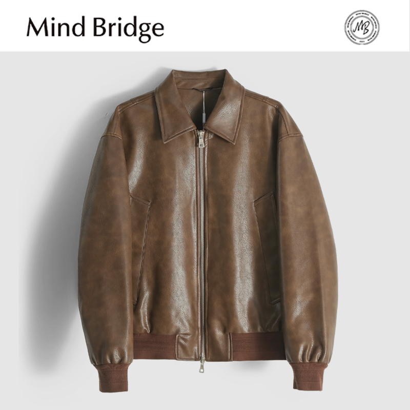Mind Bridge2025秋冬季新款男士复古PU皮机车皮衣夹克羽绒服外套