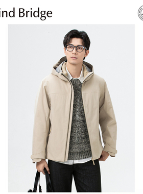 Mind Bridge2025冬户外黑色三合一羽绒服可脱卸内胆外套登山服男