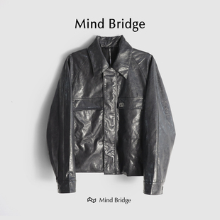 秋宽松夹克复古高级皮革 骑行机车PU皮衣外套男士 Mind Bridge美式