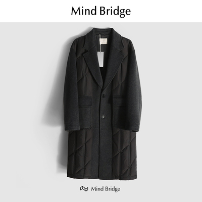 Mind Bridge2025秋冬新款男士拼接羊毛混纺90白鸭绒西装领羽绒服