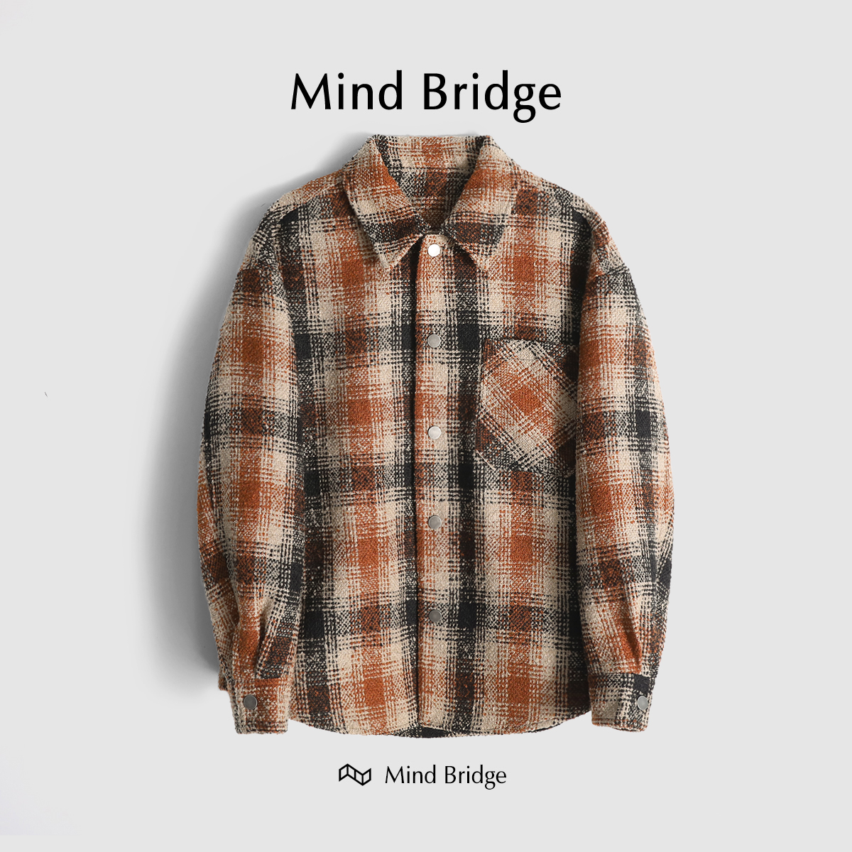 Mind Bridge潮牌复古格纹外套男士春秋季肌理感衬衫式小香风夹克