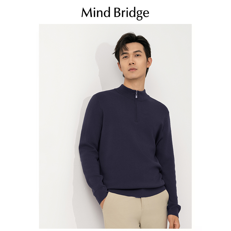 Mind Bridge男士半拉链羊毛衫2024春秋季新款运动长袖户外速干T恤