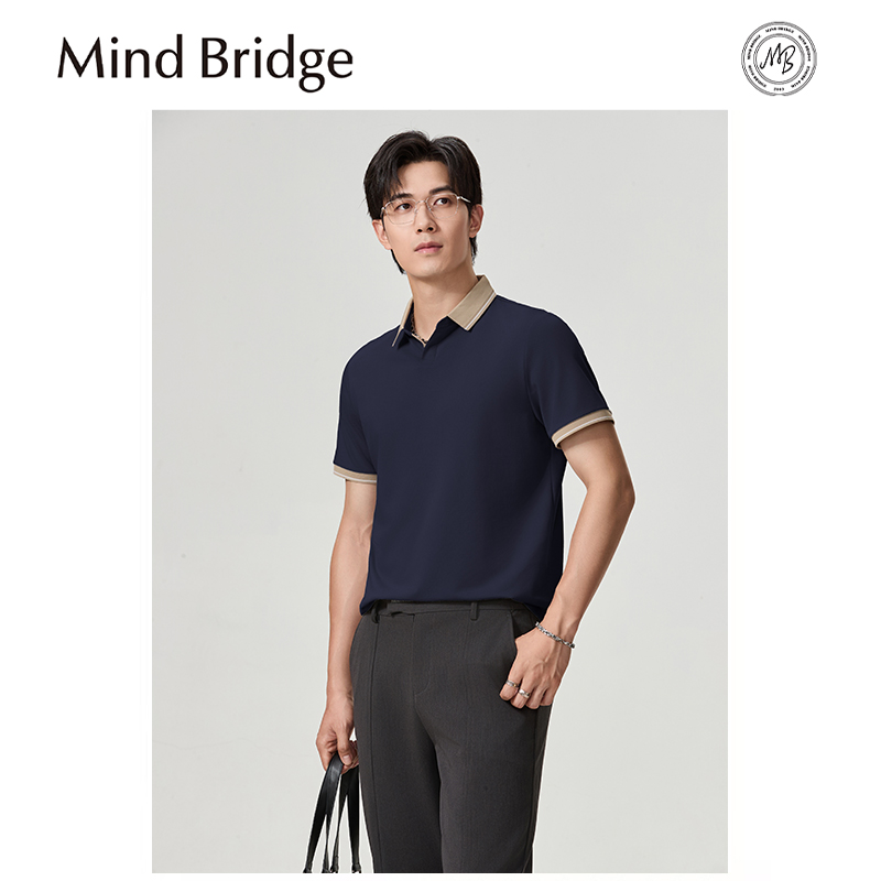 Mind Bridge2025夏季新款男商务休闲拼接海鸥领透气短袖T恤polo衫