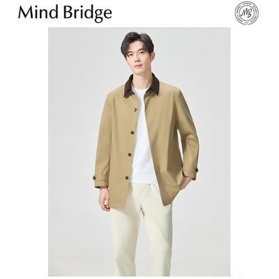 Mind Bridge2025早春新款男商务休闲中长款大衣外套拼接翻领风衣