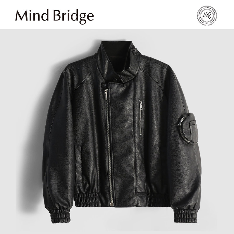 Mind Bridge美式重磅高级感机车皮衣夹克外套加厚潮牌飞行服秋冬