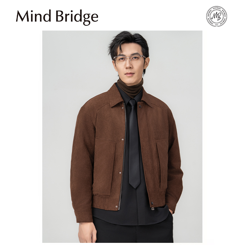 Mind Bridge2025秋冬新款男士商务休闲痞帅仿麂皮绒翻领夹克棉衣
